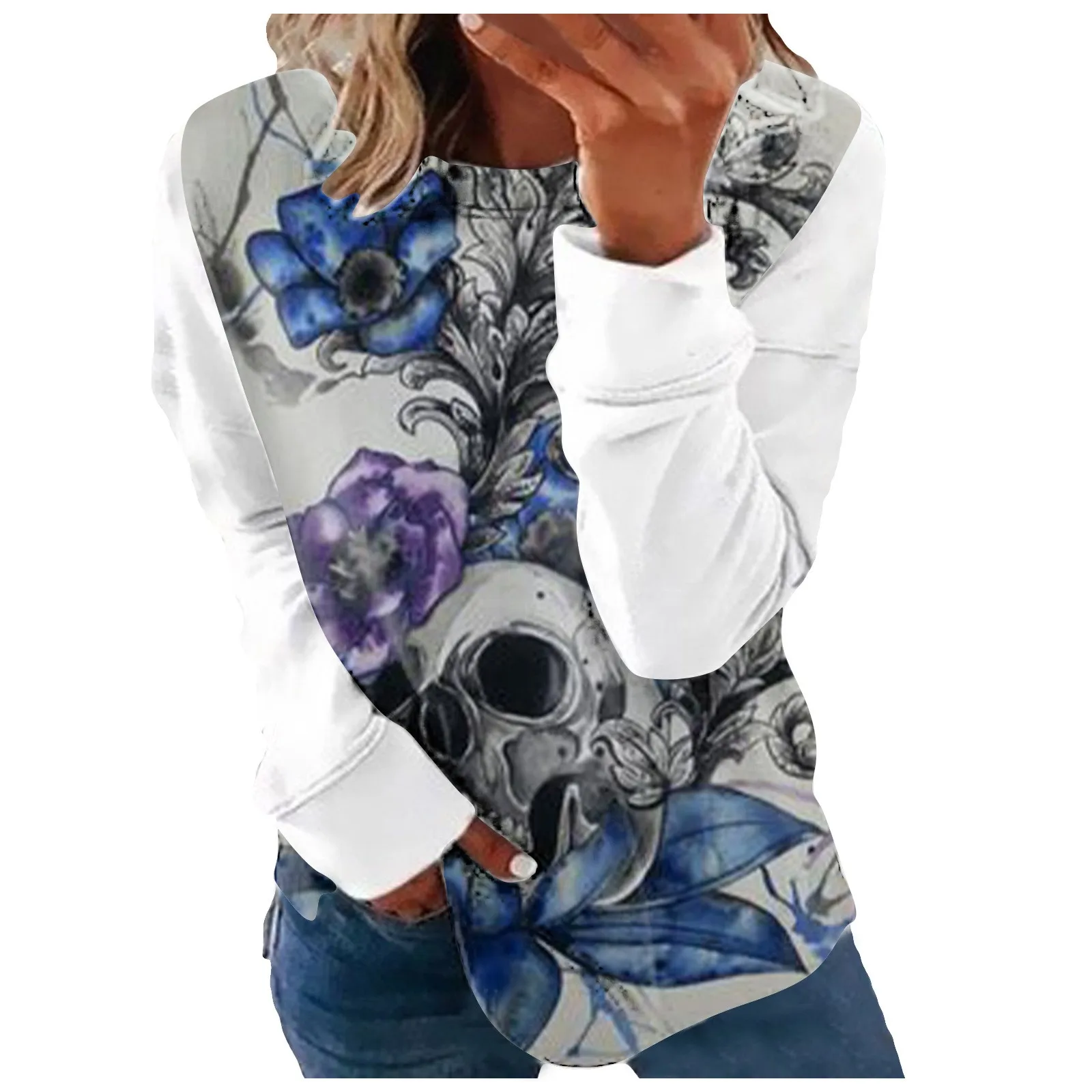 Женский пуловер Осенний Универсальный Яркий топ с круглым вырезом и принтом