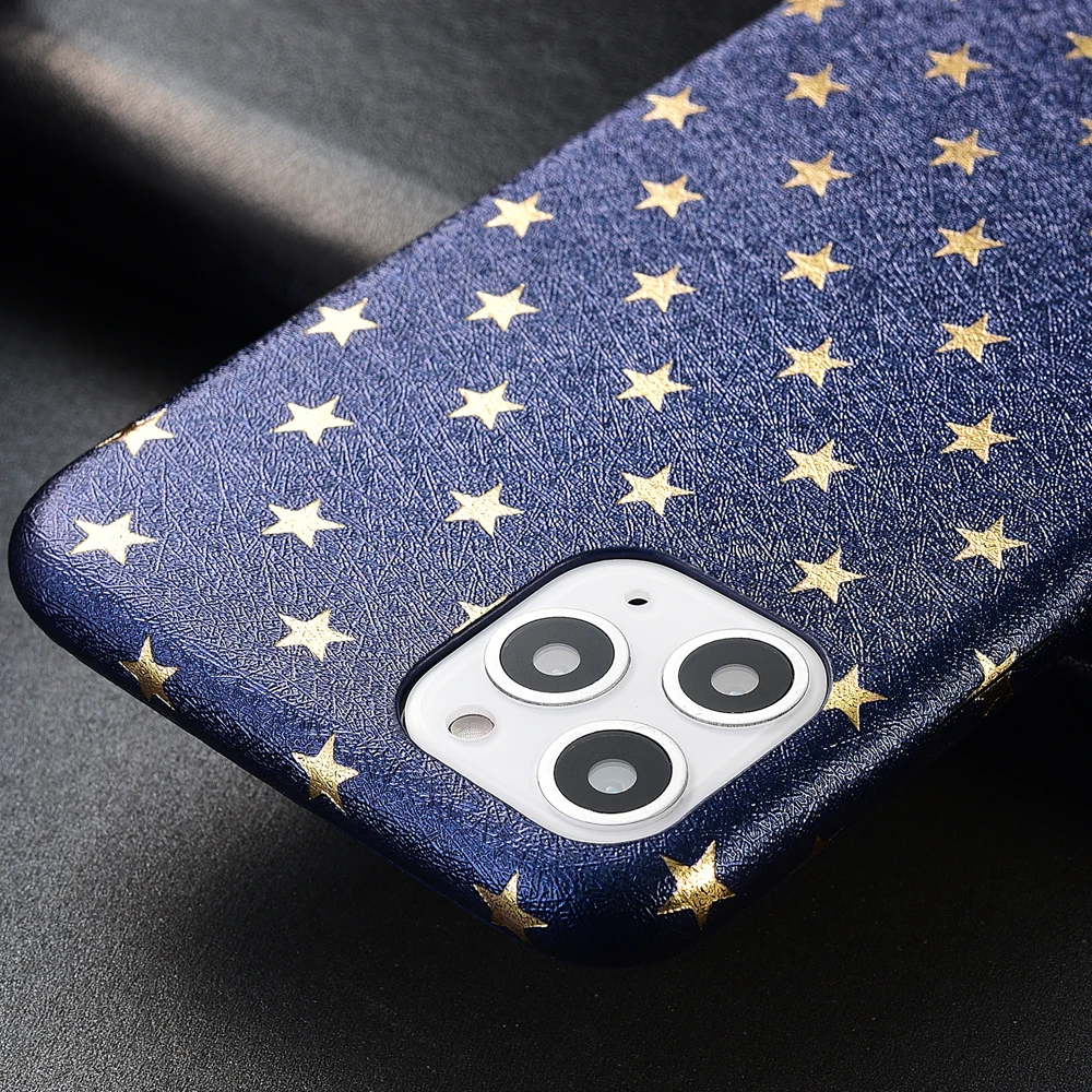 Мягкий Шелковый кожаный чехол золотого цвета со звездами для iPhone 11 Pro Max 6plus 6S i7 7 8