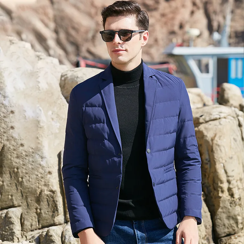 UCAK Brand 90% White Duck Down Down Jackets Suit Clothing Men New Classic Streetwear Turn-down Collar Feather Blazers U8029