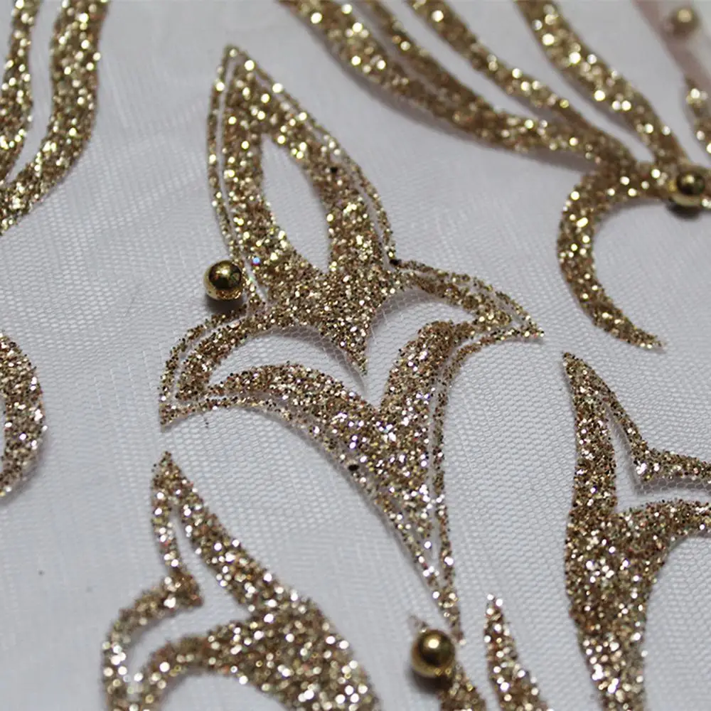 5 ярдов элегантная кружевная ткань из розового золота с бусинами для женского