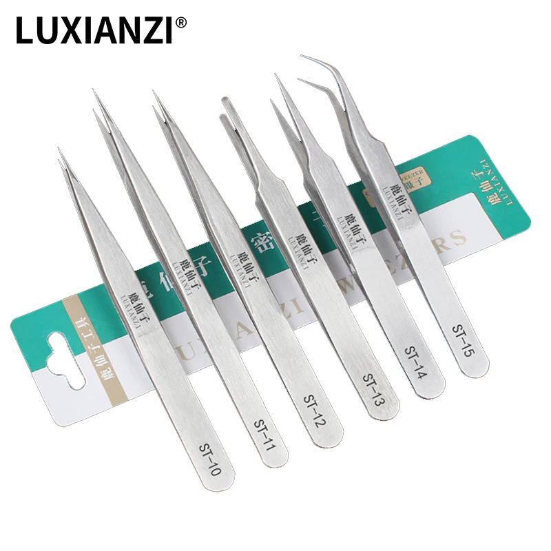 

LUXIANZI 1pc Anti-Static Industrial Tweezers Curved Straight Tip Precision Stainless Forceps Phone Electronics Repair Hand Tool