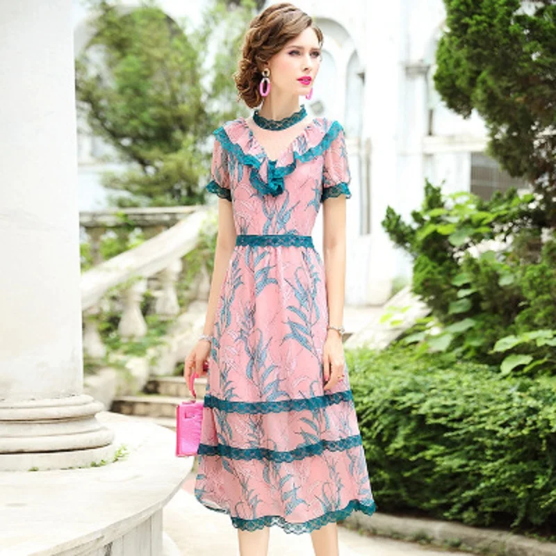 

print commute Lady chiffon A-line dress women 2021 dress women spring Summer French Lace fashion Simplicity regular beauty skirt