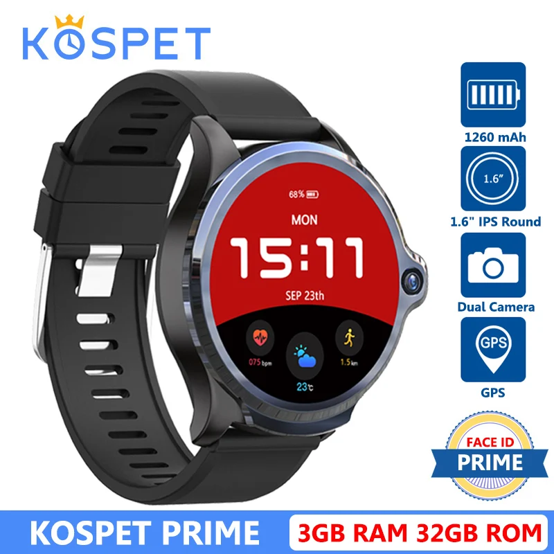 Смарт часы KOSPET Prime 4G 3 Гб ОЗУ 32 ПЗУ разблокировка по лицу Android 7 1 6 дюйма IPS MTK6739
