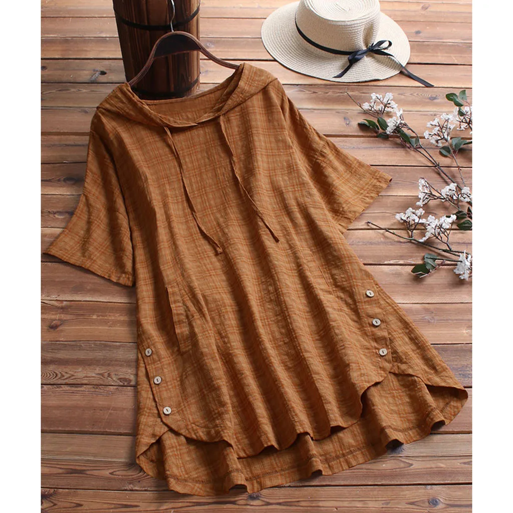 Женская футболка с капюшоном и пуговицами размера плюс летний сексуальный