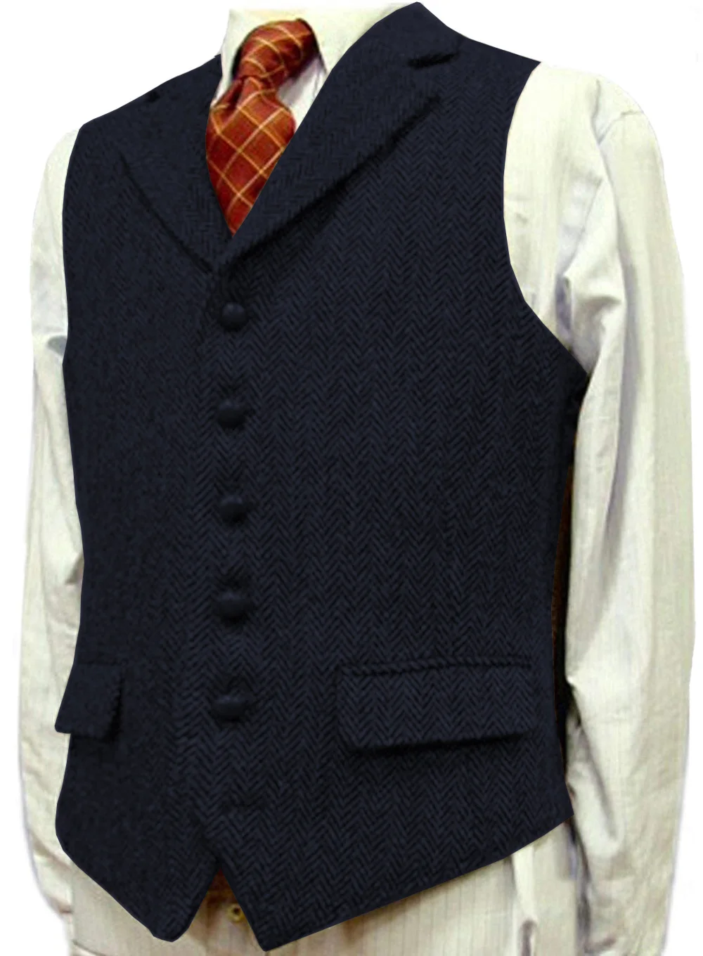 

Black Formal Tweed Waistcoat/Vest Wool Herringbone Hight Quality Plus Size Brown/Black/Navy Groom's Wear Business