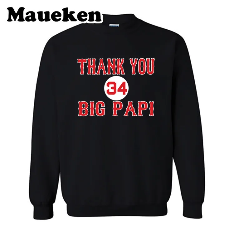 Мужские толстовки Boston 34 Давид Ортис Спасибо Большой Papi толстый круглый воротник