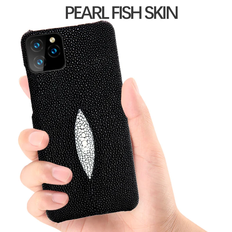 Handmade Genuine Pearl Fish Leather Phone Case for iPhone 13 Pro Max 12 Mini 11 Pro XS XR Anti-fall Armor Back Cover
