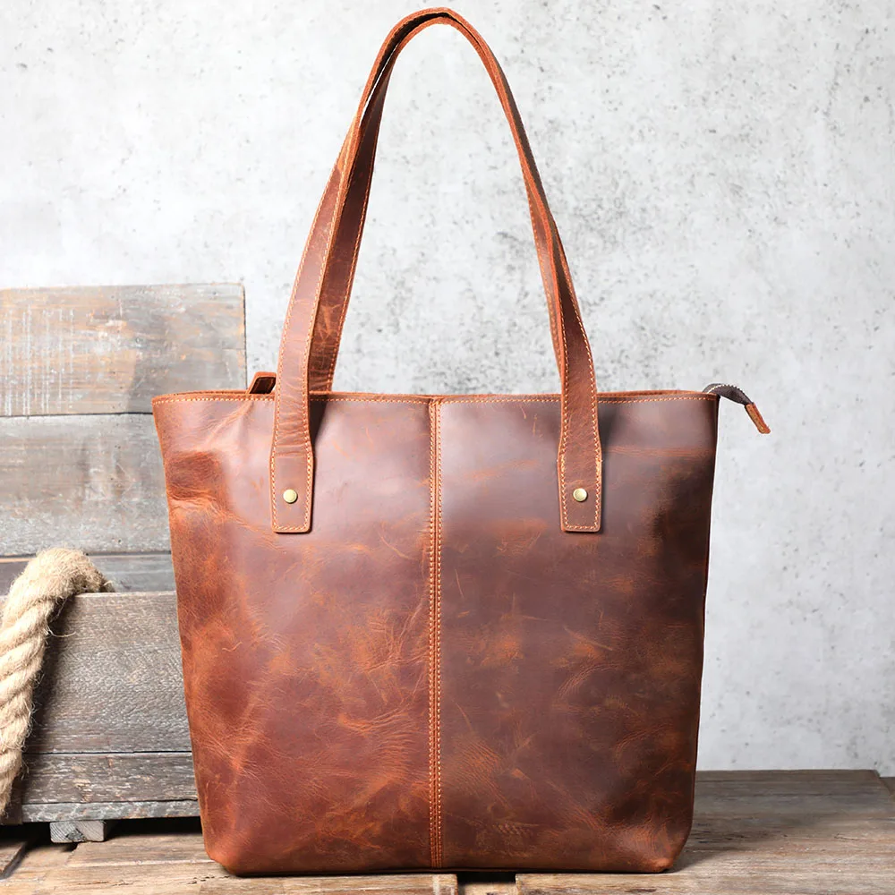 Coffee Leather Tote Bag | Aurora™
