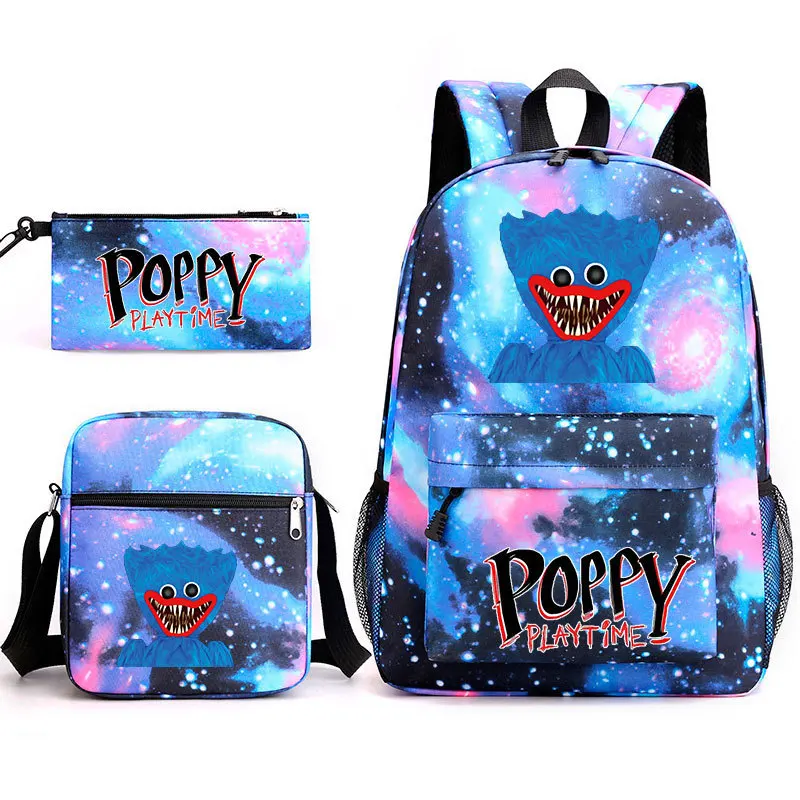 Conjunto de tres piezas de juego Huggy Wuggy Poppy Playtime, bolso de hombro + mochila + bolso para bol&iacute;grafos 3 en 1, novedad de 2021-5