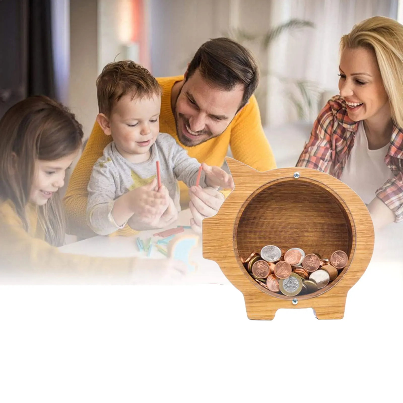 

2021 Wooden Animal Piggy Bank, Large Enough Coin Saving Money Personalized Decoration Box