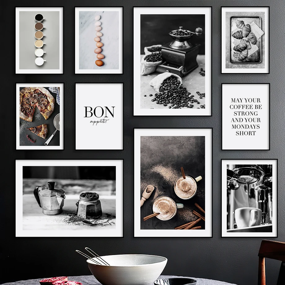 Картина на холсте кофе-машина пицца яйцо хлеб Ресторан скандинавские плакаты и