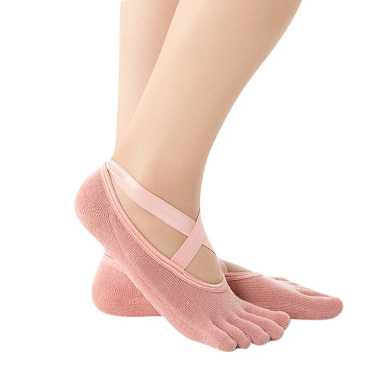 

Yoga Socks for Women Non-Slip Grips & Straps, Bandage Cotton Sock, Ideal Pilates Pure Barre Barefoot Workout