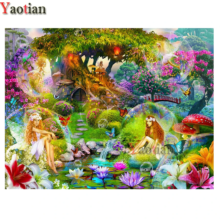

Diy 5D Diamond Embroidery Fairy tale world lotus pond landscape diamond painting Cross Stitch Square/Round Diamond mosaic sale