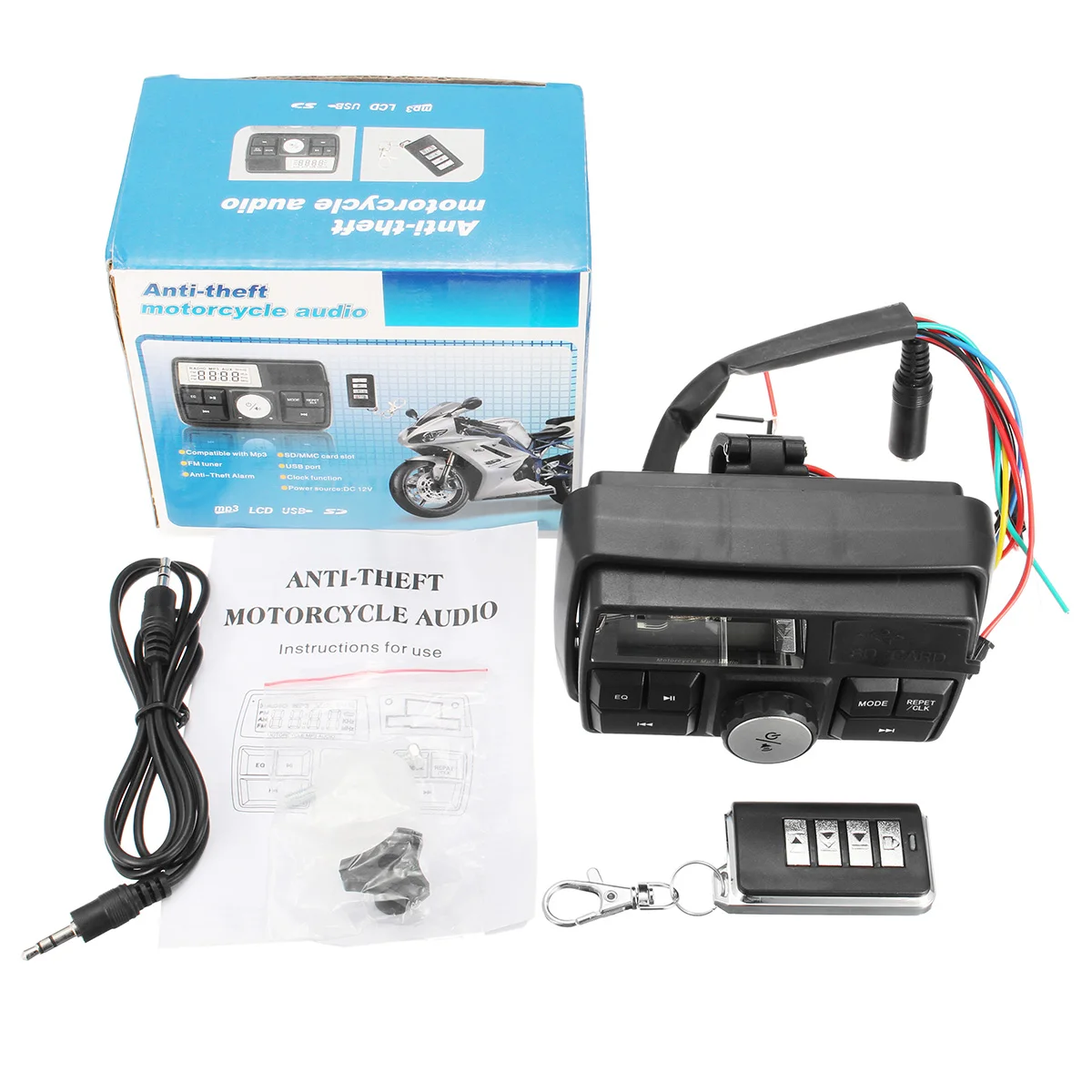 

Autoleader Motorcycle Audio MP3 Radio Sound System Stereo Speakers bluetooth Waterproof FM 5 EQ Functions LCD Display USB/SD/TF