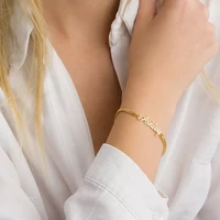 personalized bracelet for women custom letter gold nameplate cuban chain bracelet stainless steel jewelry gift for girlfriend