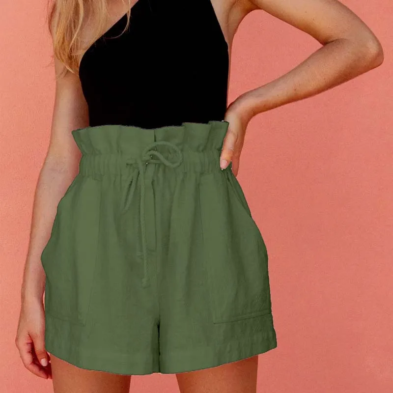 

2021 Women's Shorts Summer Cotton And Linen Pants High Waist female Large Size Slim Loose Drawstring Wide-Leg Shorts Clothing