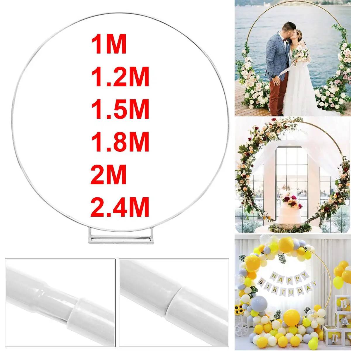 

2M/2.4M Large Size Metal Round Balloon Wedding Arch Decoration For Birthday Party Arch Photo Background Decoration Gold/White