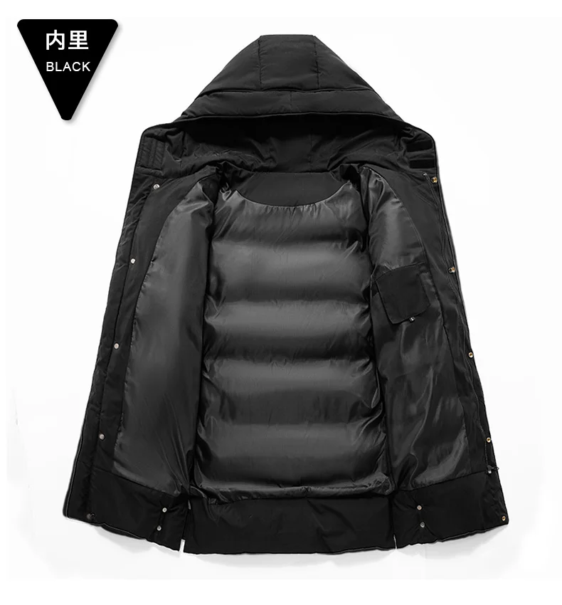 Мужской удлиненный пуховик черное пальто с длинным рукавом зимняя плотная