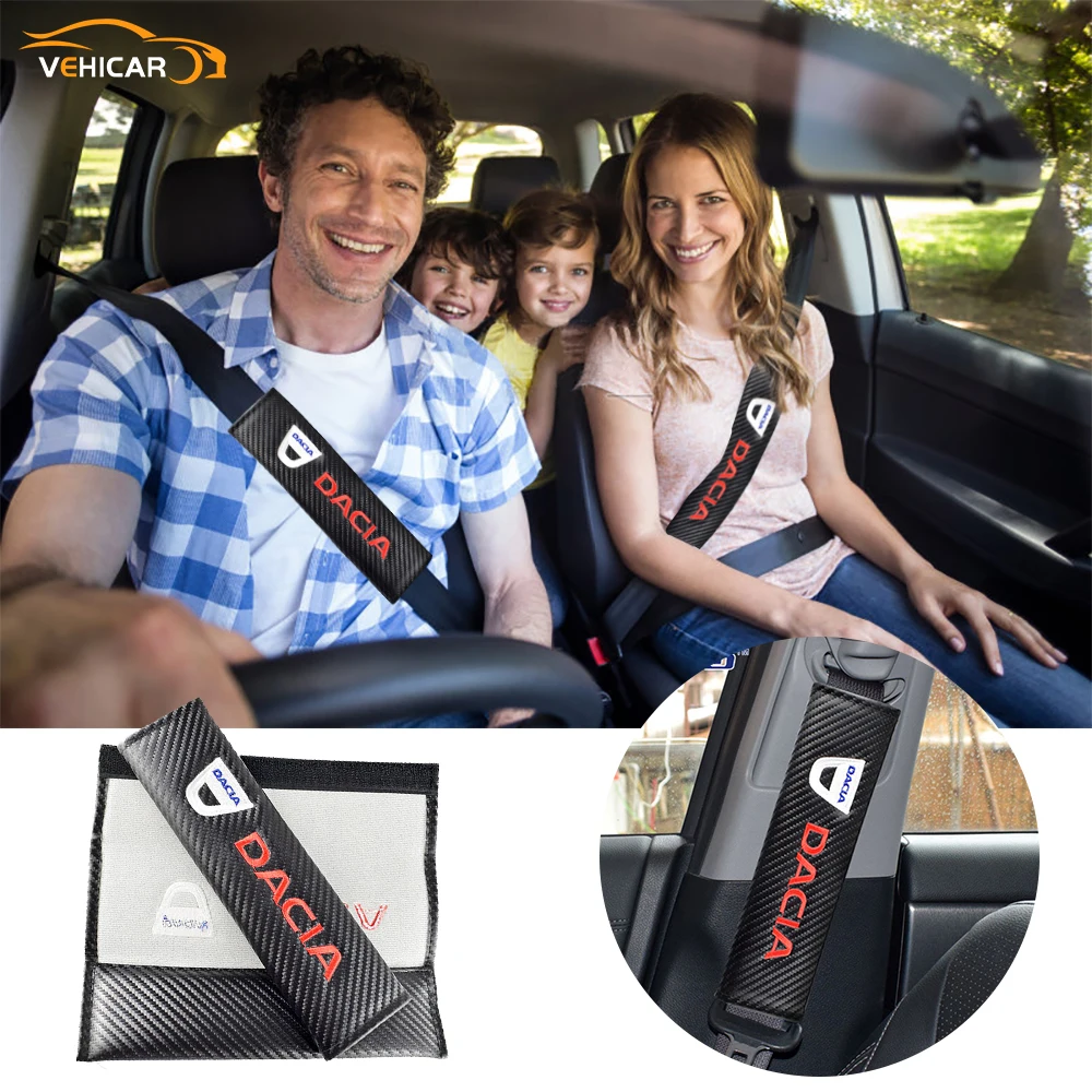 

VEHICAR 2PCS Carbon Fiber Car Seat Belt Cover for DACIA Safety Belt Pads Protection For Car Styling Accessories
