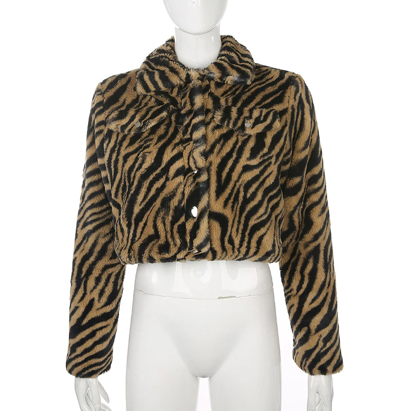 Укороченная Женская куртка 2019 укороченная модная короткая с животным принтом