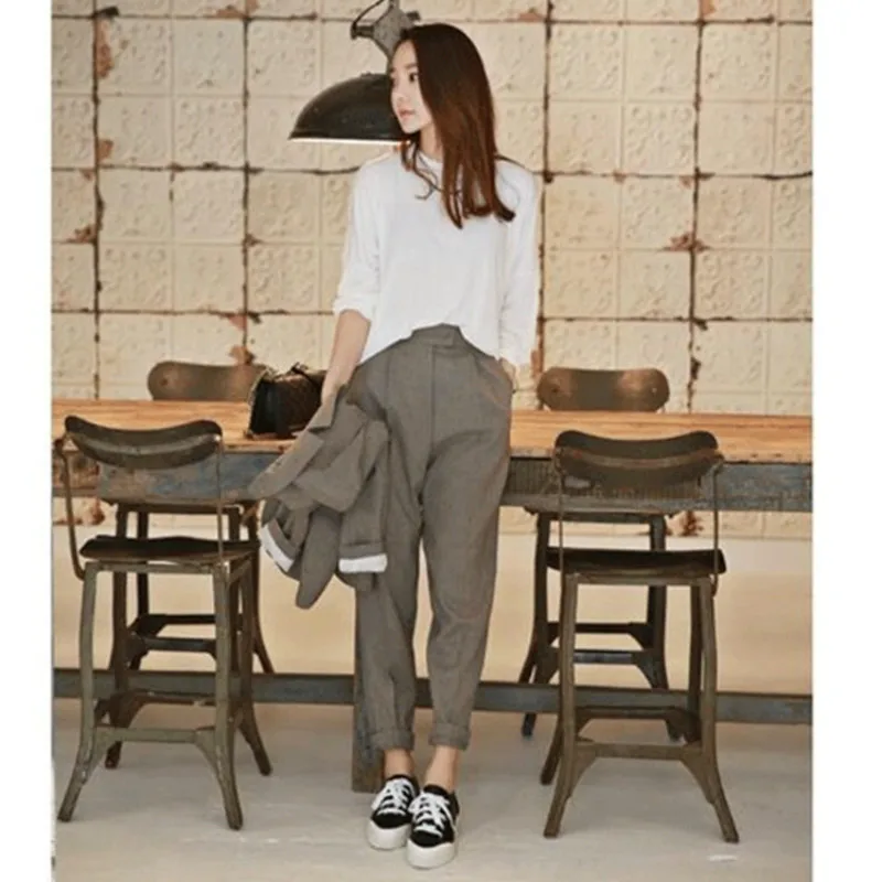 Осенняя рабочая одежда женские брюки модный элегантный Официальный Черный Серый