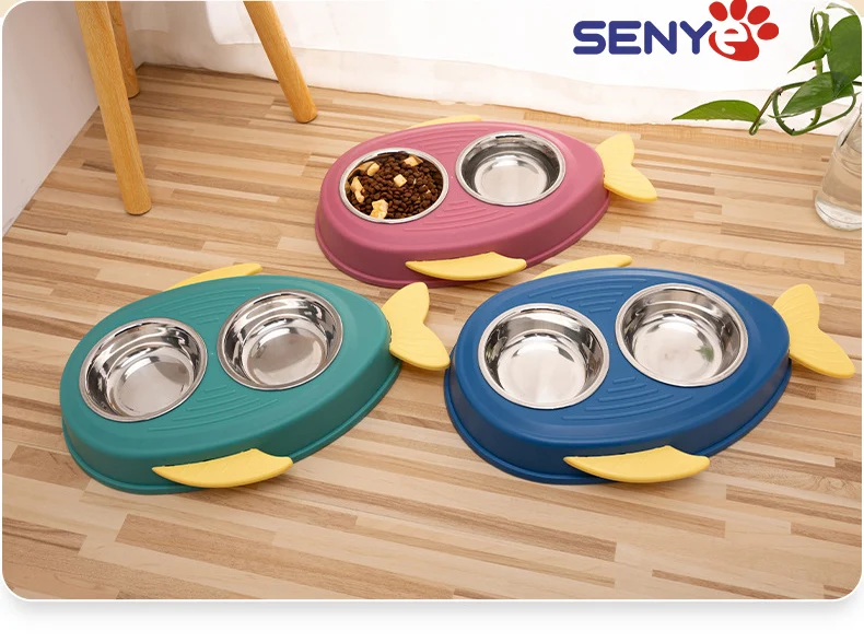 Двойная миска для домашних питомцев кормушка собак двойная из нержавеющей стали