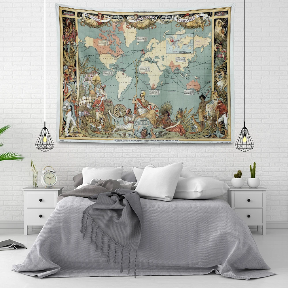 

High Definition Fabric World Map Tapestry, Wall Hanging, Watercolor, Letter, Table Cover, Yoga, Beach Towel bedroom decoration