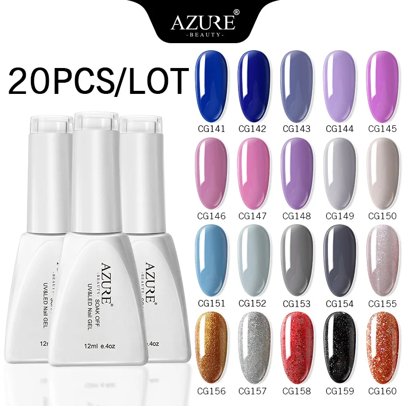 Kit22 Azure Beauty 20Pcs/Lot Nail Gel Polish Soak Off UVv/Led gel Polish Semi Permanent Led Gel Long Lasting Pure Color Gel Sets - Цвет: Kit22