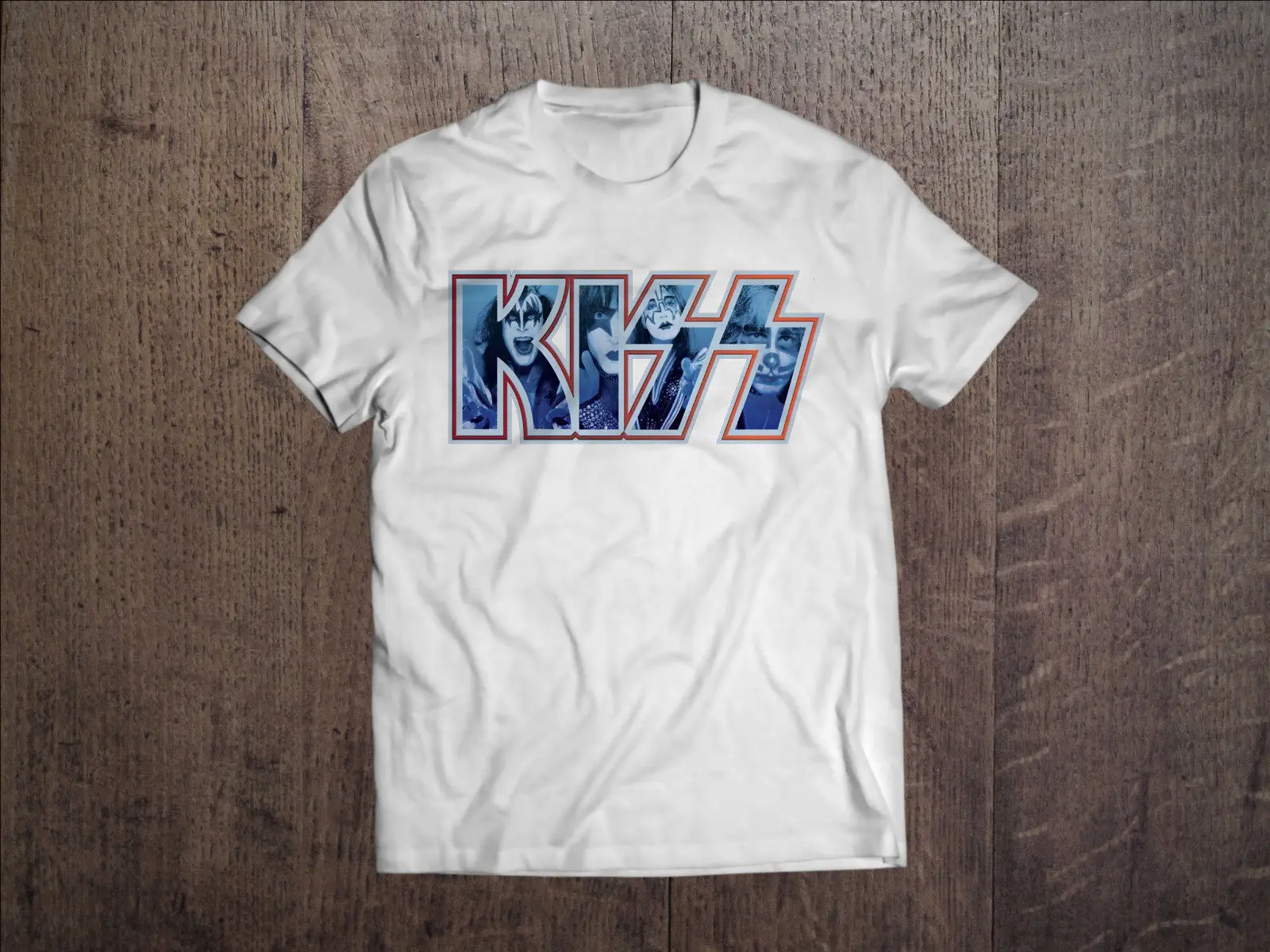 

KISS Band Men White T-shirt Rock Band Fan Tee Gene Simmons Cotton T-Shirts