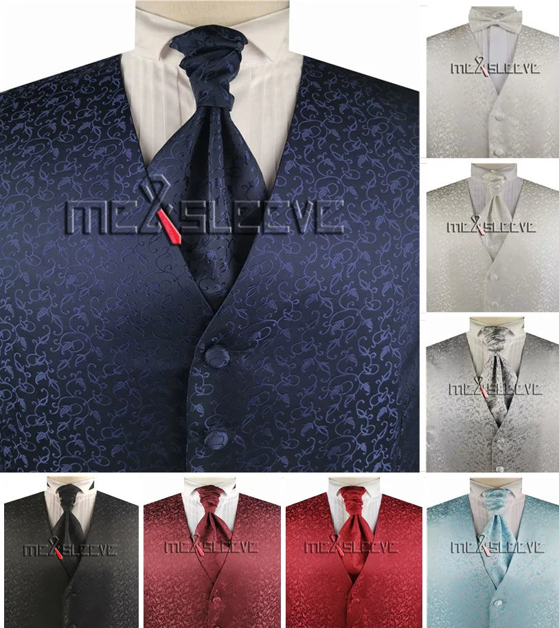 

free shipping floral microfiber wedding waistcoat set(vest+ascot tie+handkerchief)