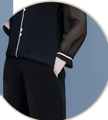 

Black 2 Piece Set Women Business Wear Peter Pan Collar Womens Tops And Blouses Pant Suits Lady Suit Office Elegant Trouser