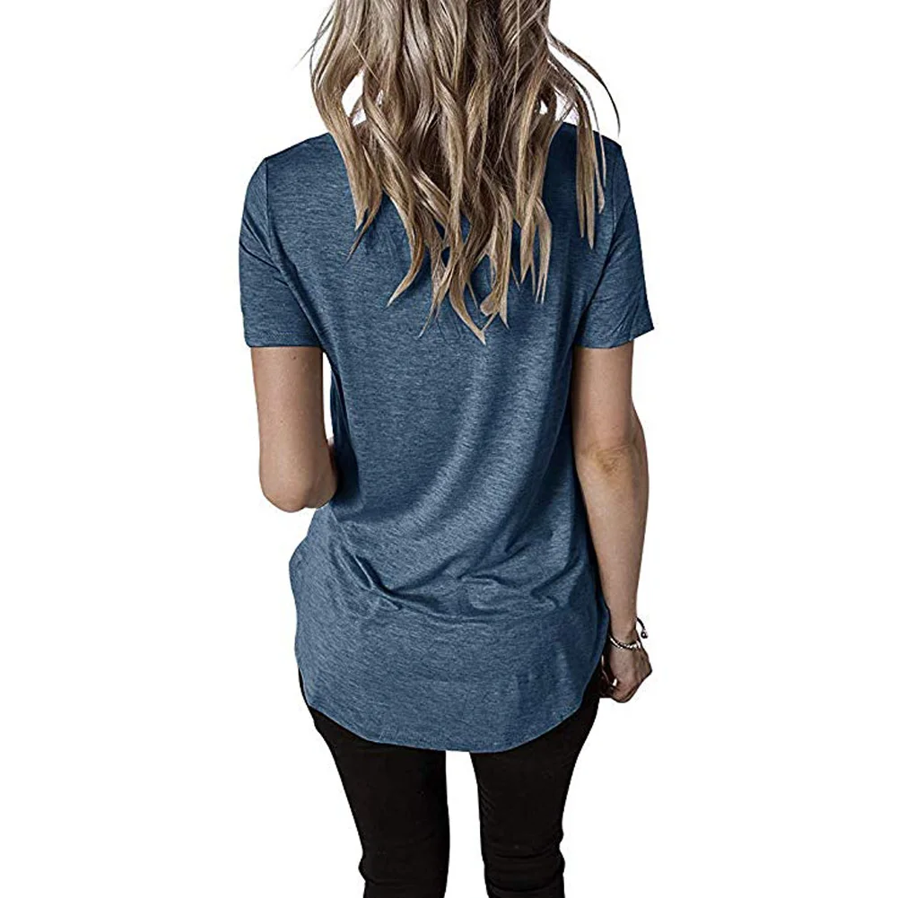 V шеи летние топы с коротким рукавом Свободные повседневные Крест-Накрест