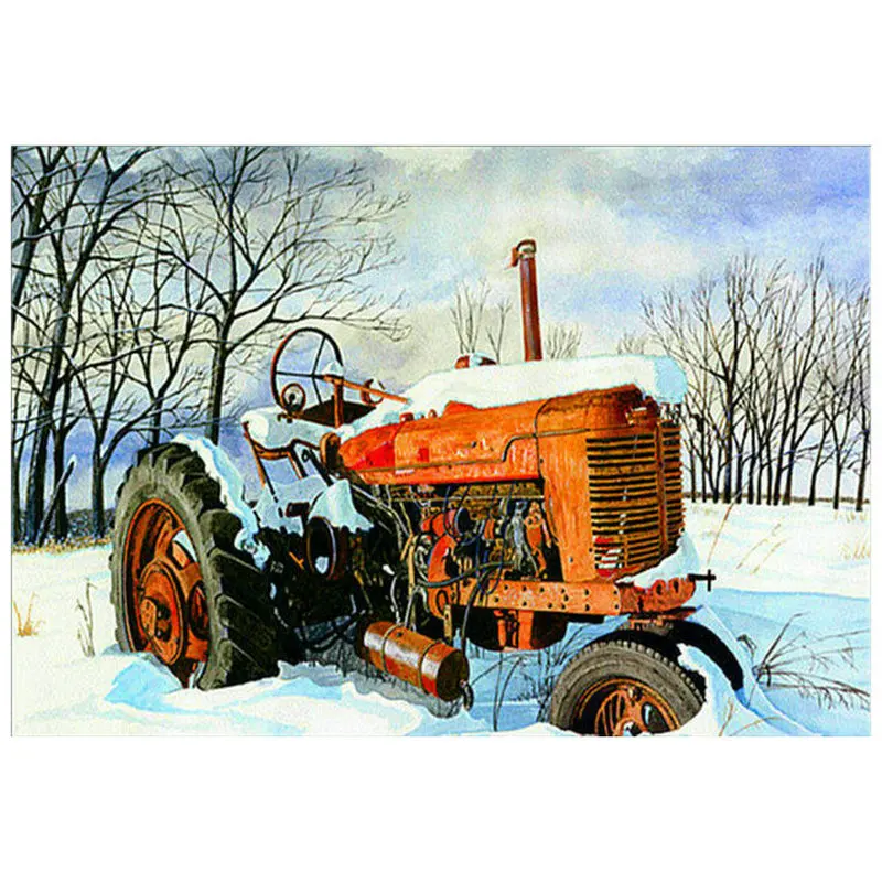 5d алмазная живопись трактор зимний Снежный пейзаж 3d полная квадратная Алмазная