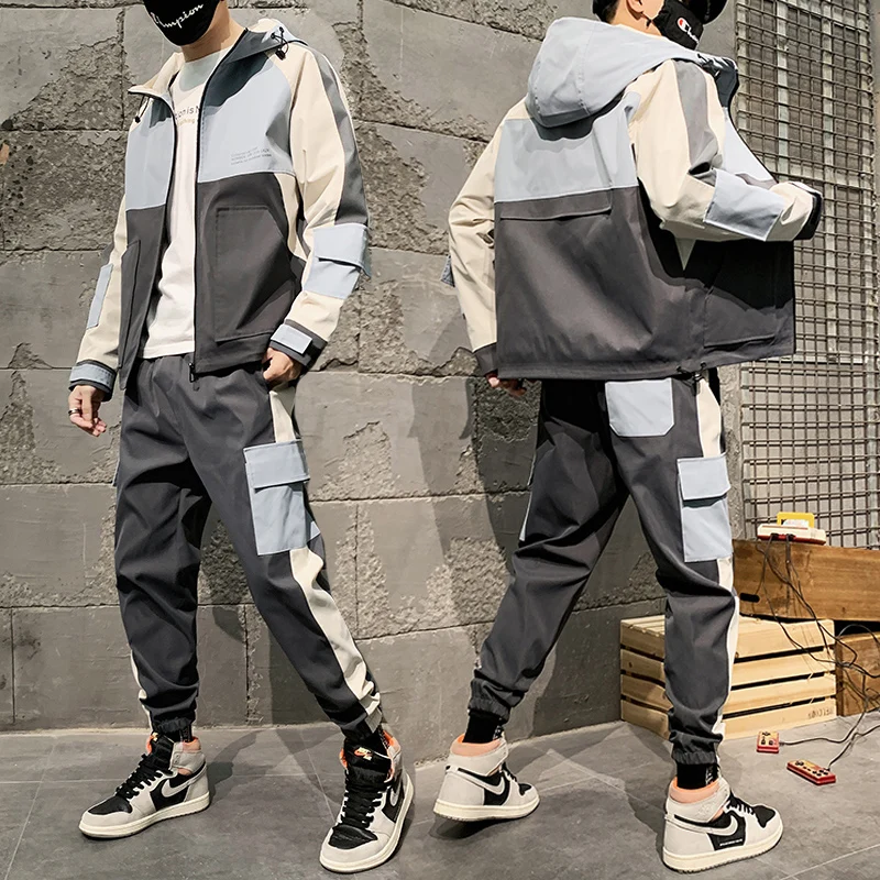 

Mens Track Suit Casual 2 Piece Set Jacket+Pants Sets Hip-hop Suit Men Jacket Long Sleeve Mens Sportswear Suits Streetwear