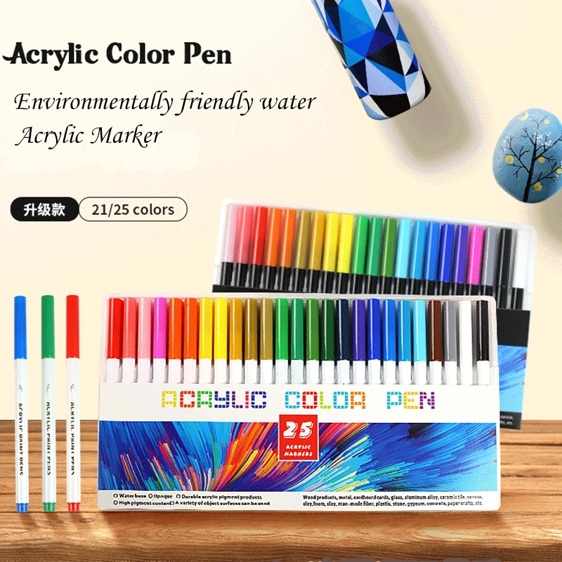 21Colors/set Permanent Acrylic Paint Marker Pens for Fabric Canvas , Art Rock Painting, Card Making, Metal and Ceramics, Glass