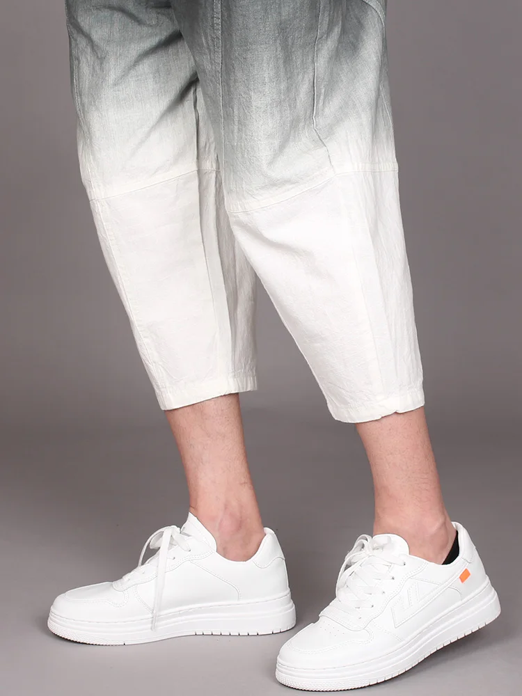 

2020 Gradient cotton and linen small feet halun pants summer baggy oversize slacks big crotch nine-minute pants man