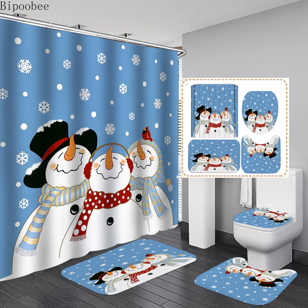 Рождественский комплект занавесок для душа Bipoobee коврики ванной милый коврик с