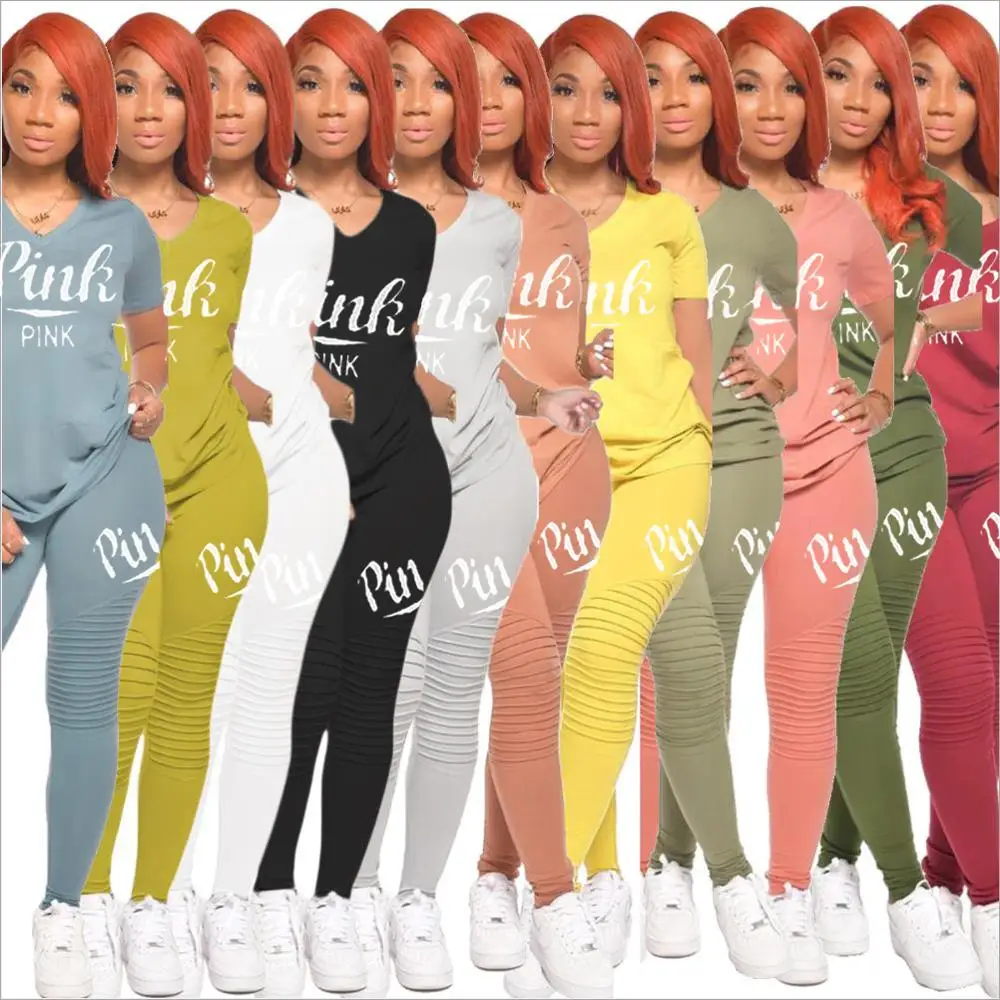 Женский комплект из двух предметов футболка с треугольным вырезом длинные брюки