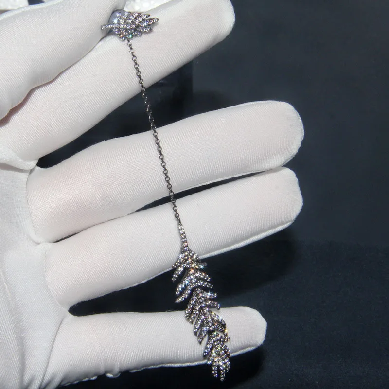 1 piece Gray earring SLJELY 925 пробы серебро золото серый 3 цвета один Ловец снов перо длинные серьги для женщин CZ Циркон камни ювелирные изделия - Окраска металла: 1 piece Gray earring