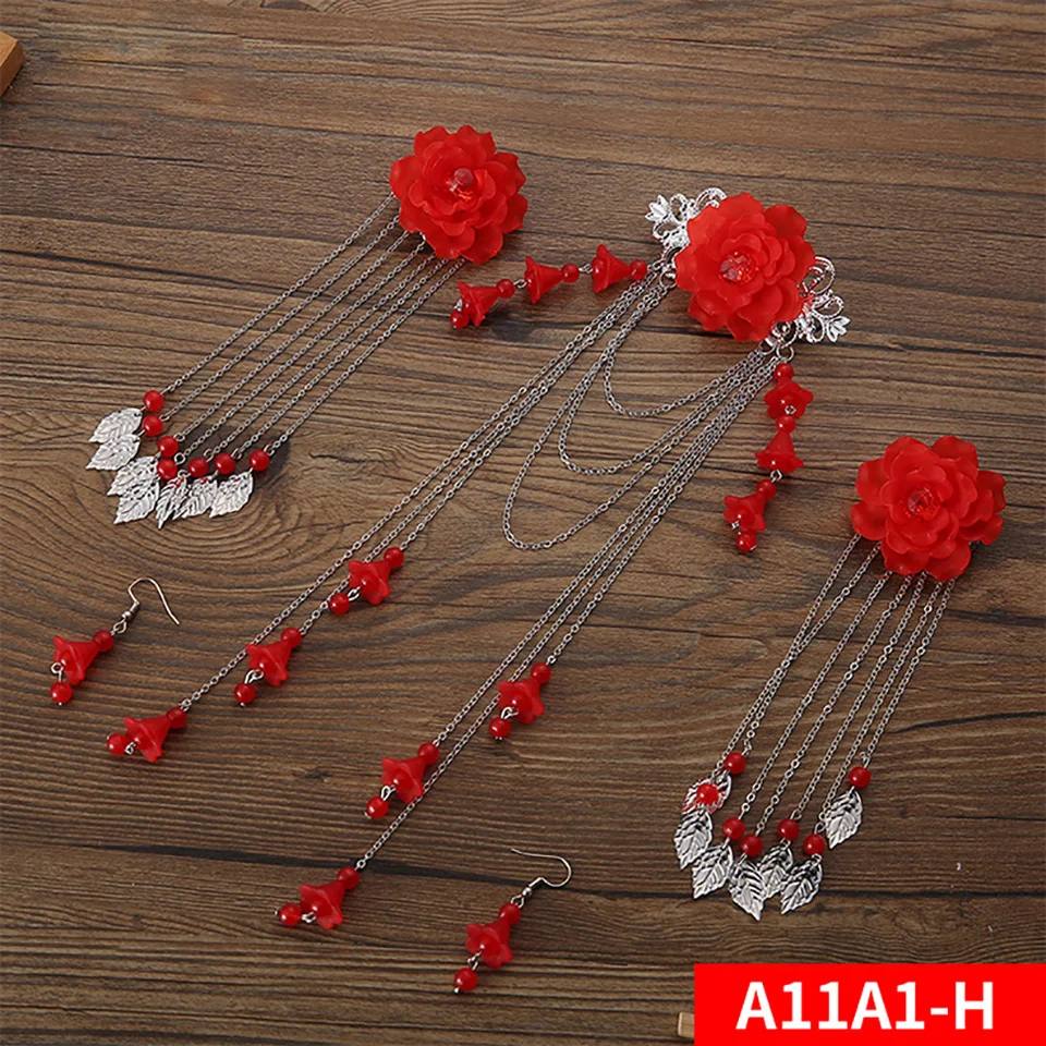 Китайский традиционный комплект для волос для девочек: шпильки для волос с кисточками и зажимами в древнем стиле украшения.