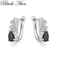 black awn hoop earrings for women classic silver color trendy spinel engagement fashion jewelry i219