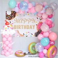 1set pink donuts ballon garland kit ice cream popcorn candy foil balloon baby shower happy birthday decoration balloon arch bo