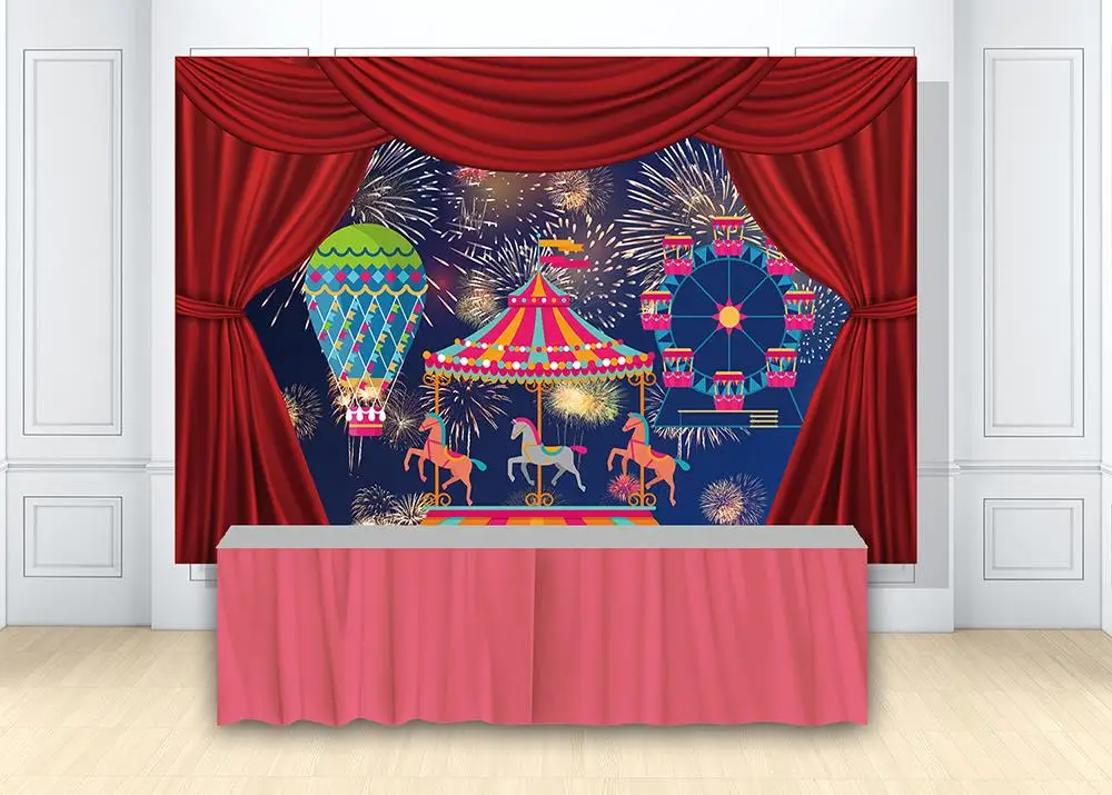 

Backdrop CIRCUS Themed Carnival Birthday Party Backdrop Ferris Wheel Banners Carrousel Amusement Curtain Photo Background Poster