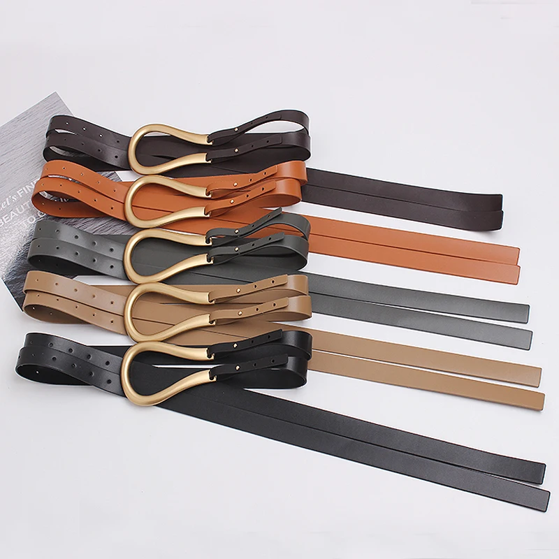 

New Luxury Female Vintage Copper Buckle Genuine Leather Belt Casual Dress Accessories Gold Buckle Cow Leather Straps For Women