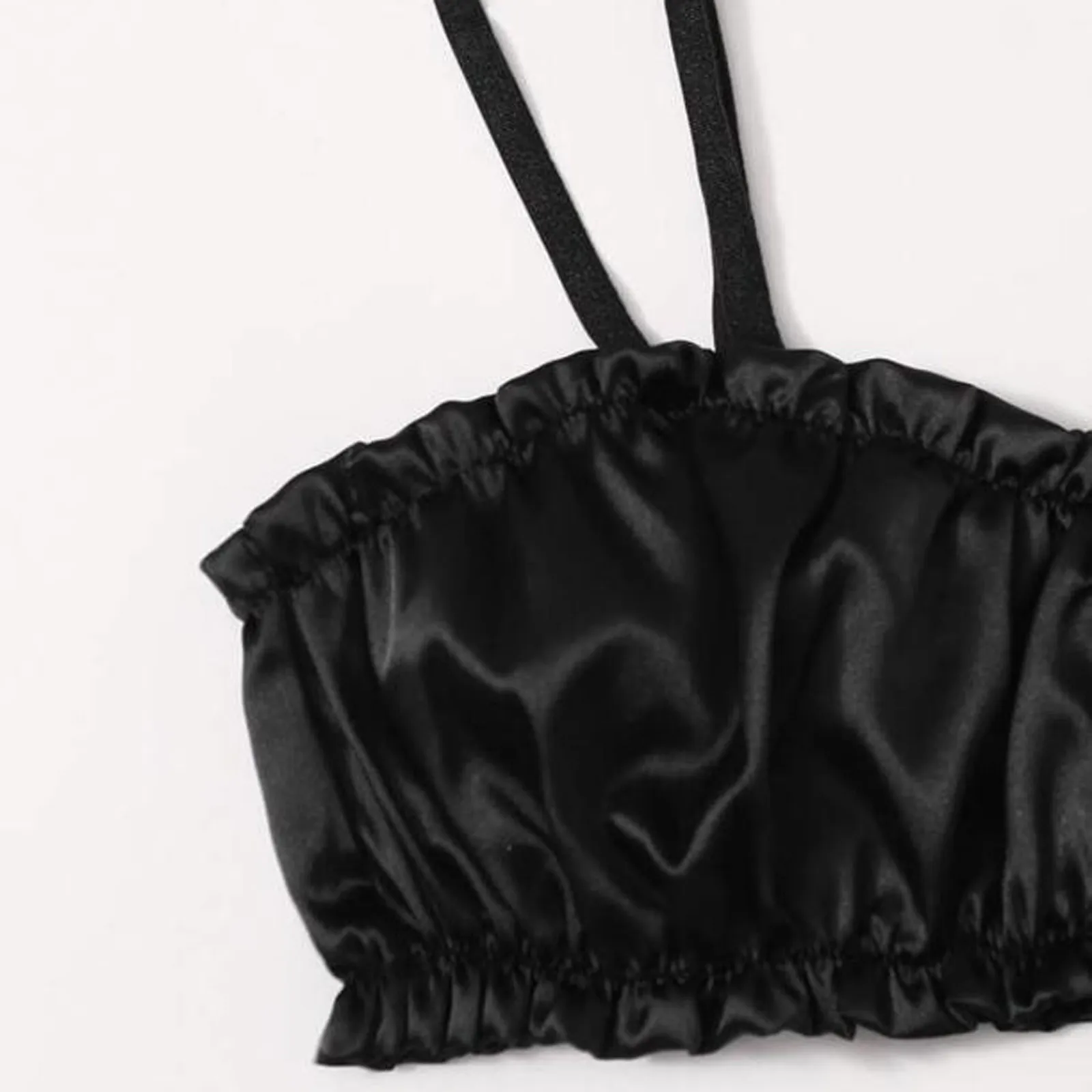 Black Satin Ruched Bra Panties Exotic Sets Women Sexy Lingerie Breathable Thin Summer Nightwear Lenceria Sensual Mujer | Тематическая