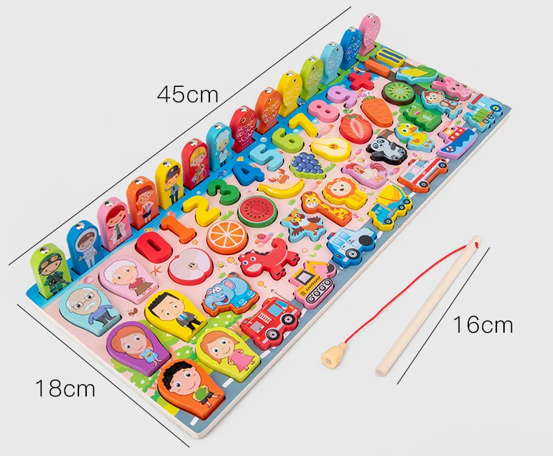 

Kids Early Educational Wooden Toy Shape Match Fishing Multi-functional Interactive Learning Toy For Children Montessori Math Toy
