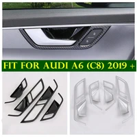 accessories car styling door doorknob handle bowl decor frame cover trim fit for audi a6 c8 2019 2022 matte carbon fiber