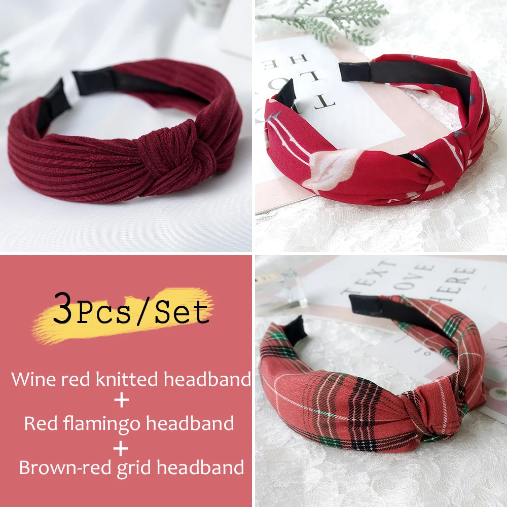 

3 Pcs/Set Adult Colors Printed Lattice Stripes Hair Hoop Hairbands Women Bow Headbands Girls Hair Accessories FG110