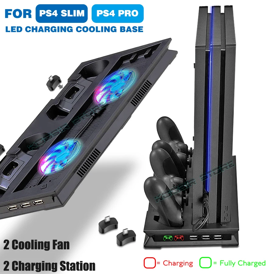 

Вертикальная подставка для охлаждения PS4 PRO SLIM, 2 контроллера, светодиодная зарядная станция, PS 4, аксессуары для игровой консоли Sony Playstation 4 S