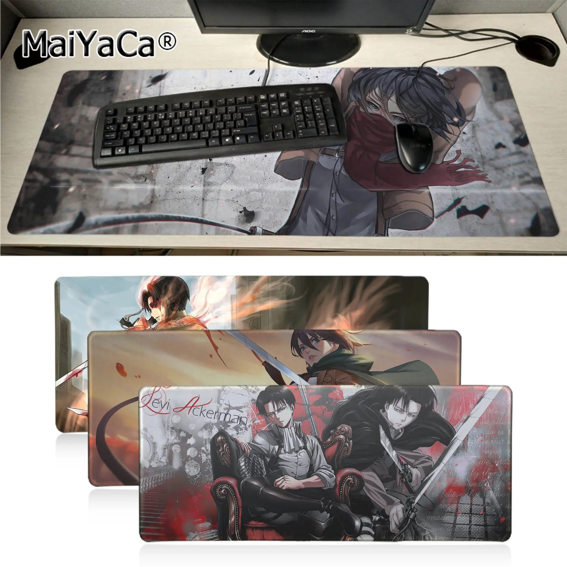 

Attack on Titan Mikasa Levi Rubber Mouse Durable Desktop Mousepad Size for large Edge Locking Speed Version Game Keyboard Pad